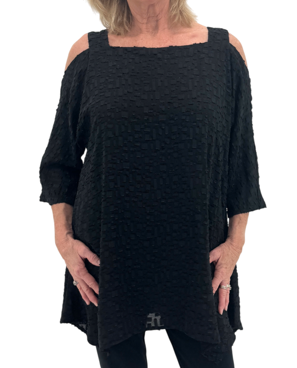 BY JJ 061T EMBELLISHED COLD SHOULDER TUNIC BLACK