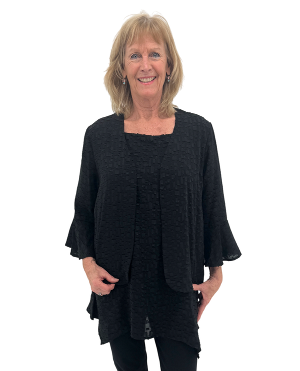 BY JJ DR103J TEXTURED BELL SLEEVE CARDIGAN BLACK