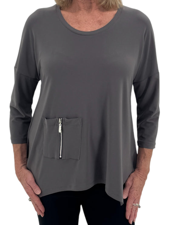 BY JJ IT-102 3/4 SLV ZIP POCKET TUNIC
