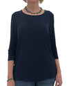 BY JJ IT-123 3/4 SLEEVE ROUND NECK TOP navy