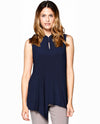 BY JJ IT-136 MANDARIN COLLAR SLEEVELESS TUNIC NAVY