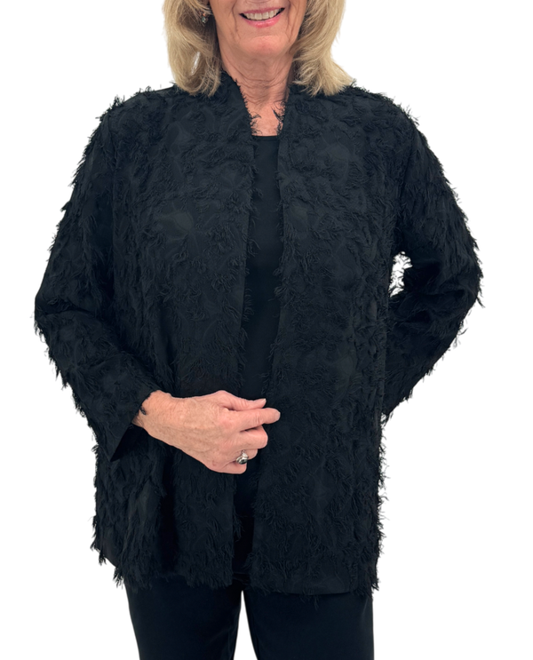 BY JJ TH-EL101J EYELASH KIMONO CARDIGAN BLACK