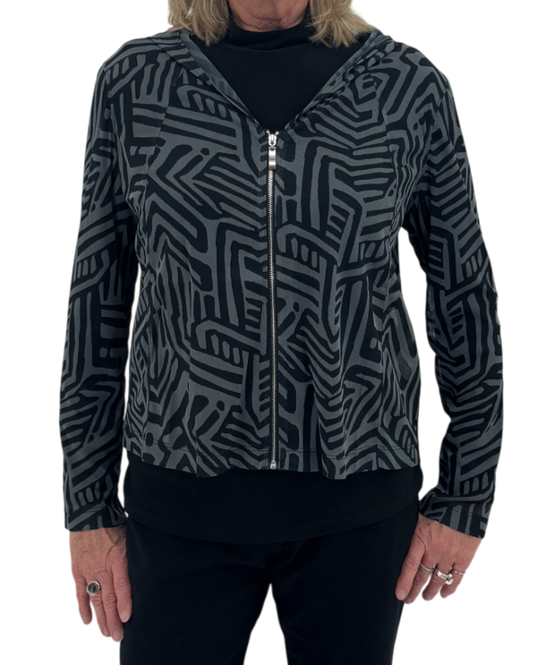 BY JJ TH-ME406P HOODED MESH ZIPPER JACKET CHARCOAL ABSTRACT