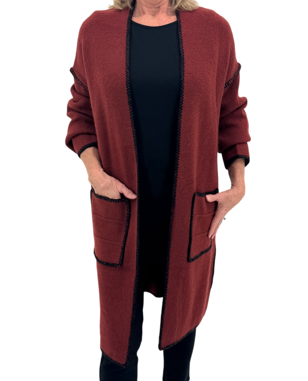 BY JJ TH-SK114 LONG PATCH STITCH CARDIGAN SPICE