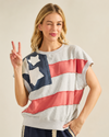 C15581 FRENCH TERRY KNIT FLAG SHORT SLEEVE TOP H-GREY