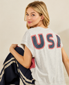 C15581 FRENCH TERRY KNIT FLAG SHORT SLEEVE TOP H-GREY