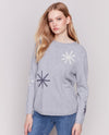 CHARLIE B C2373-736A PUNCH DESIGN SWEATER LT HEATHER GREY