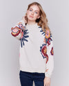 CHARLIE B C2689 FLORAL PRINT MOCK-NECK SWEATER HEATHER BEIGE