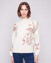 CHARLIE B C2689 FLORAL PRINT MOCK-NECK SWEATER HEATHER NATURAL
