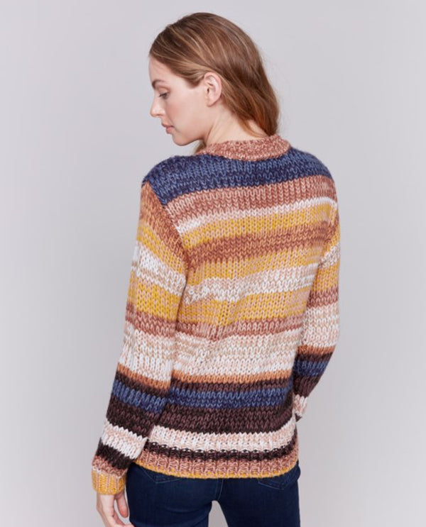 CHARLIE B C2714 STRIPE SPACE-DYE SWEATER AMBER