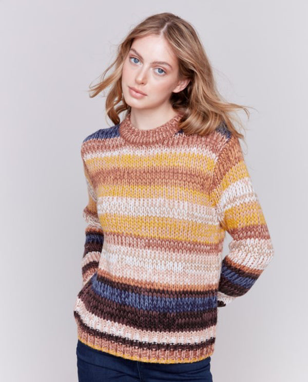 CHARLIE B C2714 STRIPE SPACE-DYE SWEATER AMBER