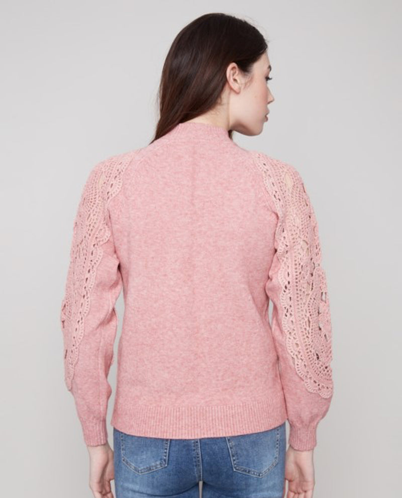 CHARLIE B C2865 SWEATER WITH CROCHET SLEEVES PRIMROSE