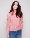 CHARLIE B C2865 SWEATER WITH CROCHET SLEEVES PRIMROSE