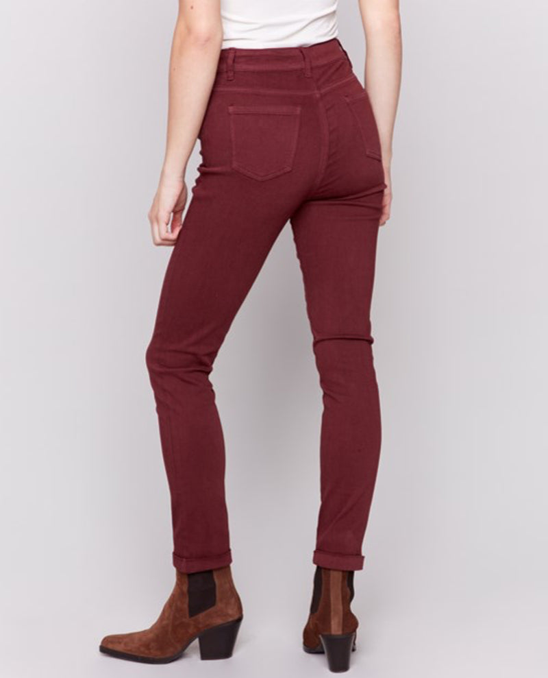 CHARLIE B C5309X TWILL JEAN HEM CUFF CABERNET