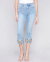 CHARLIE B C5473 EMBROIDERED CUFF ANKLE PANT LT. BLUE