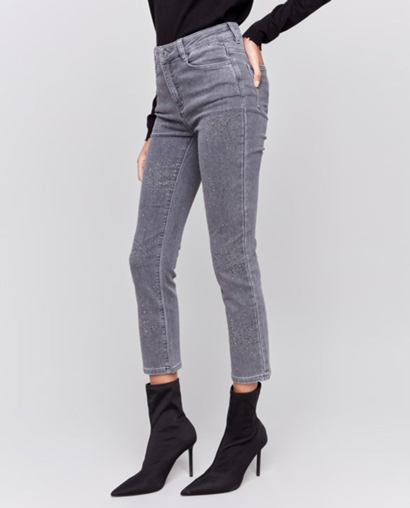 CHARLIE B C5558 STUDDED KNIT DENIM PANT