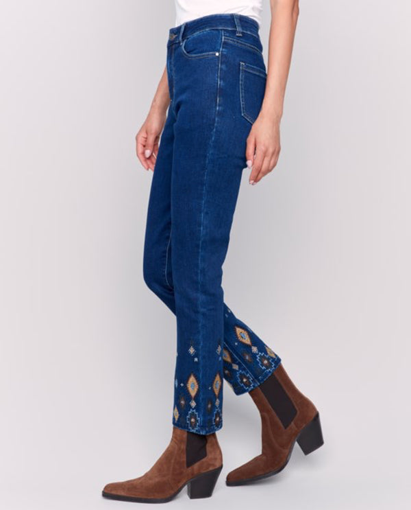 CHARLIE B C5579 BEADED BOTTOM PANT INDIGO