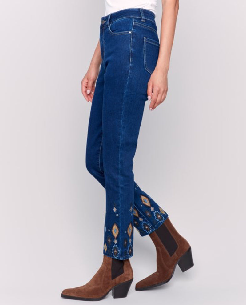 CHARLIE B C5579 BEADED BOTTOM PANT INDIGO