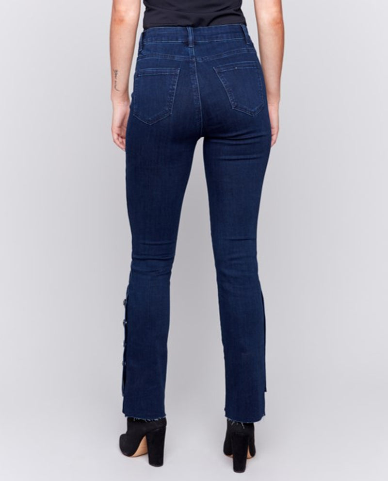 CHARLIE B C5580 GEM BOTTOM BOOTCUT PANT BLUE BLACK