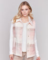 CHARLIE B C6319 SHERPA PLAID LONG VEST WITH POCKET QUARTZ