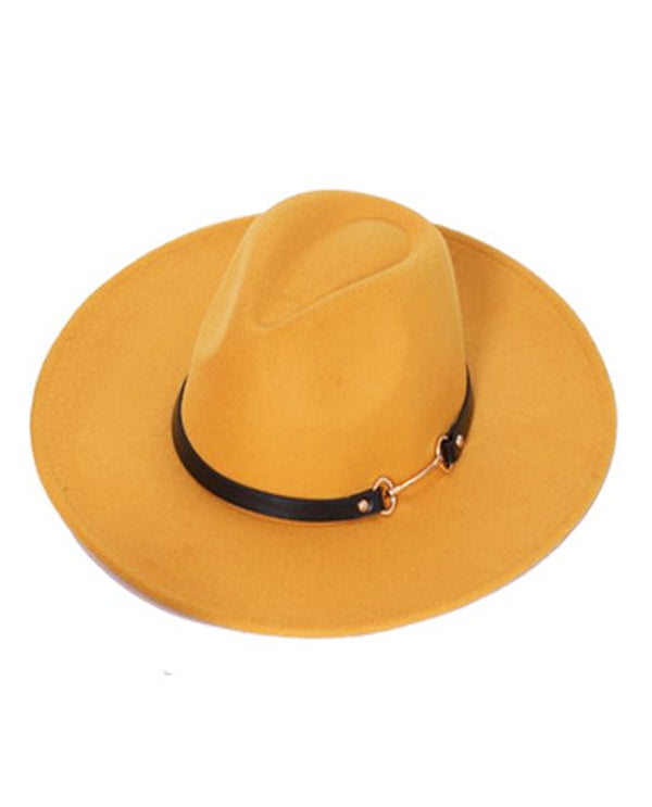 CAP00558 FAUX LEATHER BAND FEDORA MUSTARD