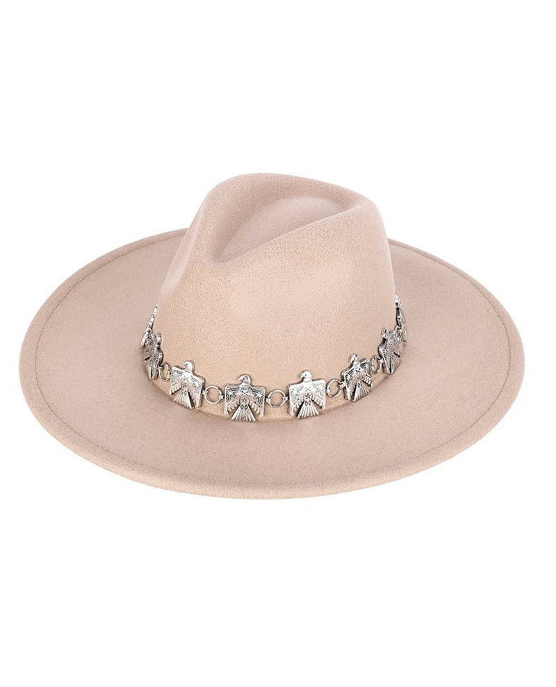 CAP00724 FEDORA WITH SILVER BAND BEIGE