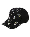 CAP00877 BASEBALL CAP WITH CRYSTAL FLOWERS BLACK