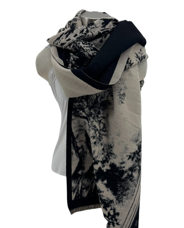 CASHMERE FEEL PRINT REVERSIBLE WRAP arch-black-ivry