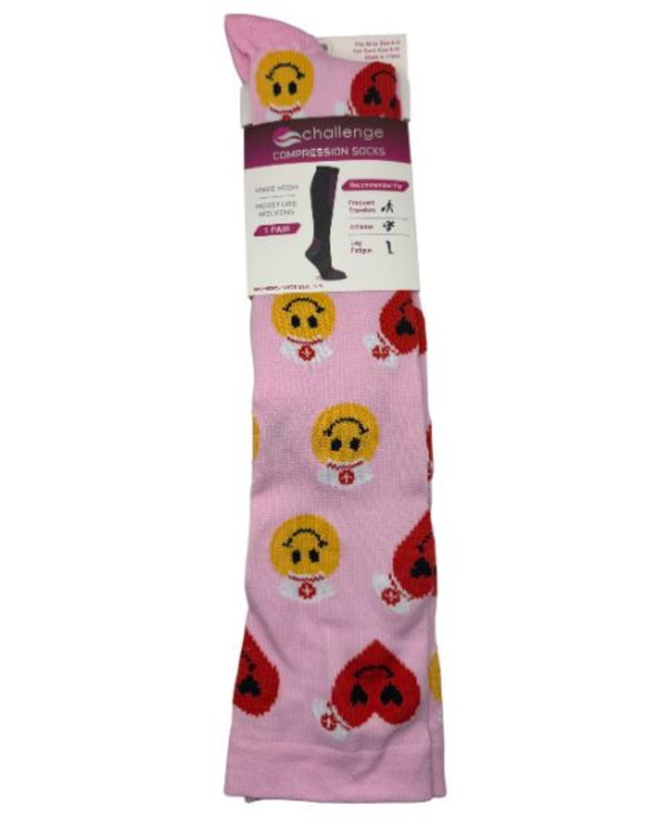 CG-COMP-110 PATTERN COMPRESSION SOCK PINK/SMILEY HEART