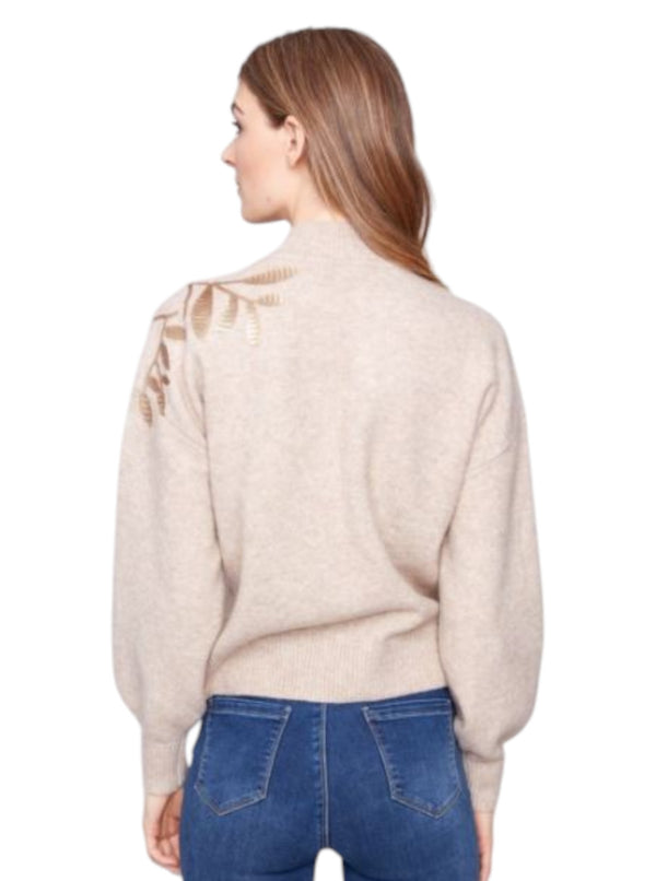 CHARLIE B C2856 MOCK SWEATER W/SEQUENCE FRONT