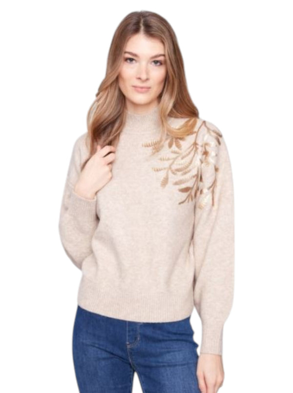 CHARLIE B C2856 MOCK SWEATER W/SEQUENCE BACK