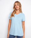 CHARLIE B C1231ZPK PRINTED LINEN V-NECK T-SHIRT