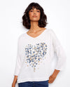 CHARLIE B C1264 HEART 3/4 SLEEVE TOP white