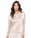 CHARLIE B C1324X ALMOND V/NECK SATIN TOP