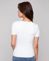 CHARLIE B C1363 SHORT SLEEVE DOUBLE LAYER TOP white