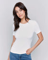 CHARLIE B C1363 SHORT SLEEVE DOUBLE LAYER TOP white