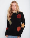 CHARLIE B C2012 DROP SHOULDER FLOWER APPLIQUE SWEATER black