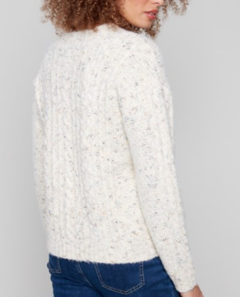 CHARLIE B C2729 NOTCH COLLAR SWEATER ECRU BACK