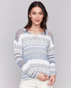 CHARLIE B C2804 STRIPE V-NECK SWEATER DENIM