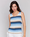 CHARLIE B C2810 STRIPE CROCHET SLEEVELESS SWEATER blue