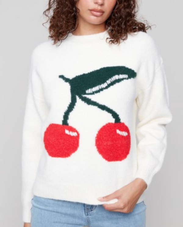 CHARLIE B C2847 CHERRY KNIT SWEATER