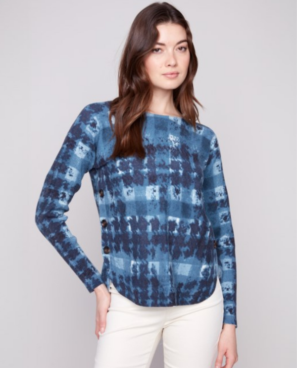 CHARLIE B C2871 PRINTED BOAT NECK SWEATER SHADOW FRONT