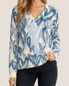 CHARLIE B C2907P DROP SHOULDER REVERSIBLE PRINTED SWEATER blue