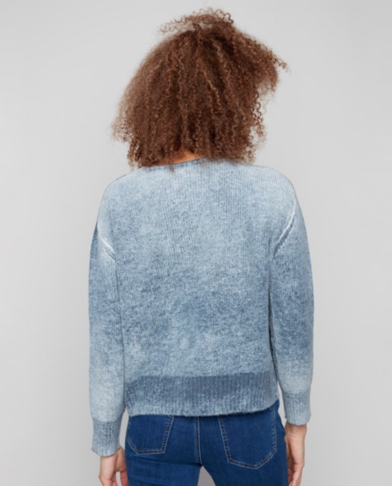 CHARLIE B C2920 CREW NECK STITCH SWEATER DENIM BACK