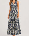 CHARLIE B C3186P IKAT PRINT SLEEVELESS DRESS NAVY