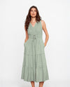 CHARLIE B C3221 MULTI-TIER LONG LINEN DRESS SAGE