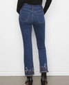 CHARLIE B C5789 FLARE DENIM PANTS WITH SLITS AND EMBROIDERY AT HEM indigo back