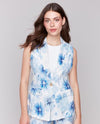CHARLIE B C6356P FLORAL SLEEVELESS BLAZER blue