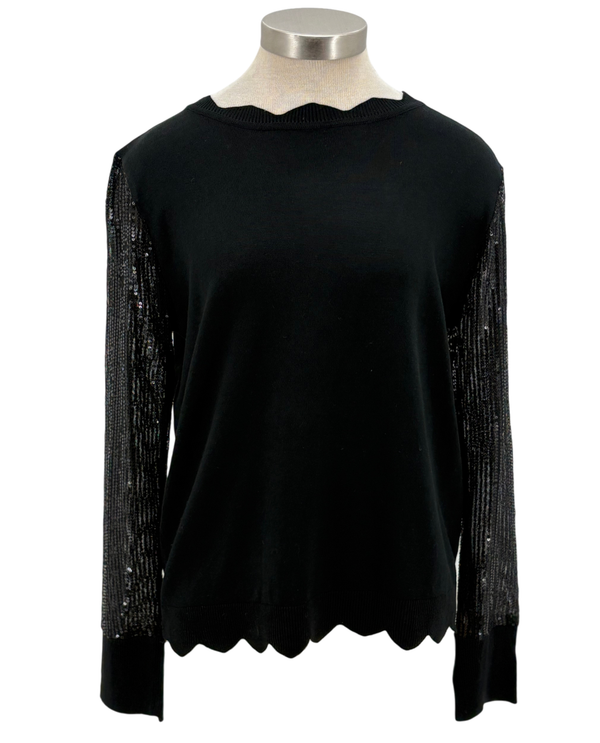 COCO BLEU TH-SE1001 SEQUIN SLEEVE SWEATER BLACK