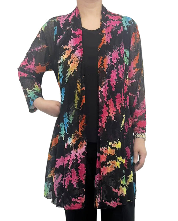 CREATION A303 H7 PRINT MESH CARDIGAN